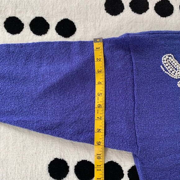 Vintage 80s Cobalt Blue Beaded Pearl Knit Pullover Crewneck Sweater - Picture 15 of 16